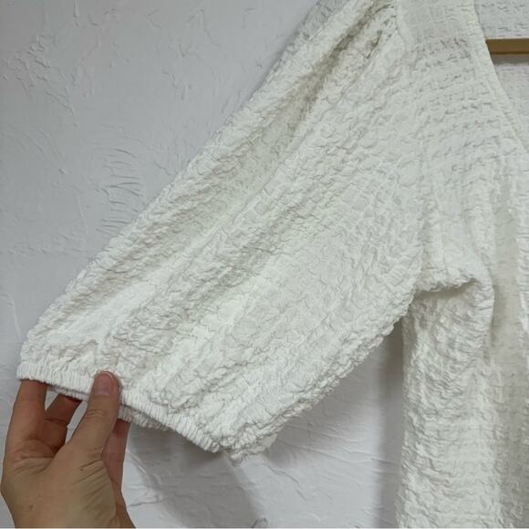 Anthropologie Maeve White Puff Sleeve Boho Blouse Womens L Peasant Crepe Shirt - Picture 2 of 9